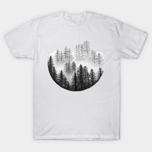 Circular Misty Pine Forest T-Shirt